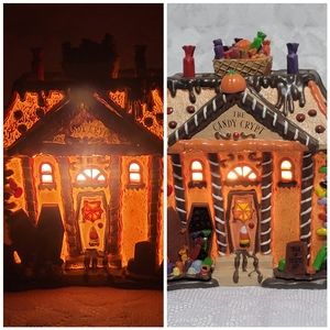 Halloween Lighted Village Porcelain The Candy Crypt Haunted Gingerbread House